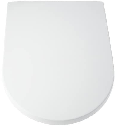 Blue Canyon D-Shaped Duroplastic Toilet Seat with Non-Slip Seat Bumpers & Heavy-Duty Stainless-Steel Hinges – Soft Close Toilet Seat - One Button Quick Release Toilet Seats - Universal Fixings (White)