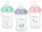Nuby 3-Pack Infant Feeding Bottles with Slow Flow Breast Size Silicone Nipple: 0+ Months, 8oz, 3 Pack Set: Delicate Llama, Snail, Unicorn Prints