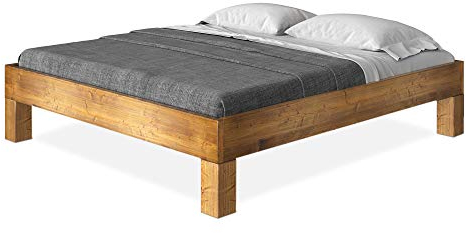 moebel-eins CURBY 4-Fuß-Bett ohne Kopfteil, Material Massivholz, rustikale Altholzoptik, Fichte, 140 x 220 cm, Vintage, Standardhöhe
