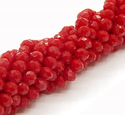 Perlin 120 cuentas de cristal checas de Bohemia de 4 mm, perlas checas de cristal con circonita facetada, 1 hebra (rojo opaco), TSCHECHISCHE RONDELL 4MM