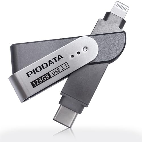 PioData iXflash 128GB MFi Certified Flash Lightning & USB Type C Pen Drive for iPhone/iPad/Mac/PC External Storage Memory Photo Stick