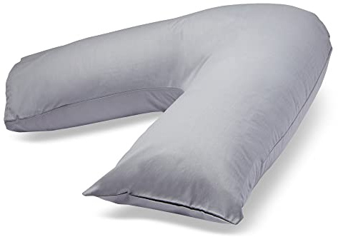C Stores Large V Pillow with Pillowcase Machine Washable Extra Filled Cushioning Support for Head, Neck & Back – Non Allergenic (V PILLOW WITH GREY PILLOWCASE)