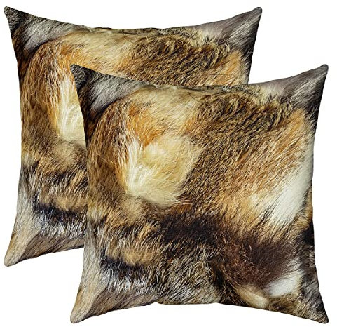 2er Set Kissenbezüge Cowhid Kissenbezüge 40x40cm Kuhfell Gedruckt Dekokissen für Home Dekor Kissenhülle Kissenbezug Umkehrbar Bauernhaus Western Bauernhof Tier Haut Braun Gelb Wurf Dekokissen
