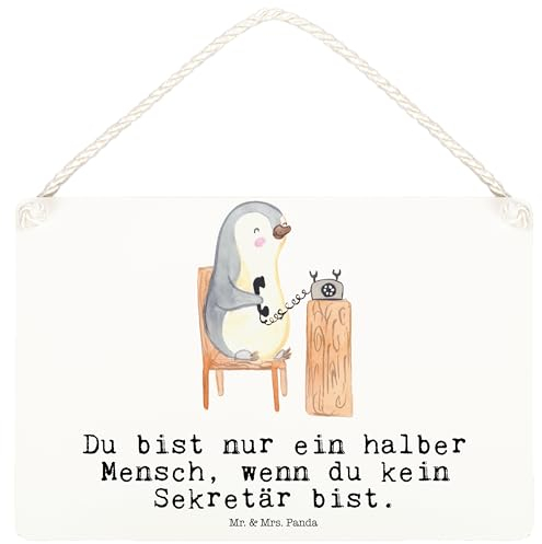 Mr. & Mrs. Panda Schild mit Spruch Sekretär Herz DIN A6 - Geschenk, Türschild, Büro, Holzschild, Holztafel