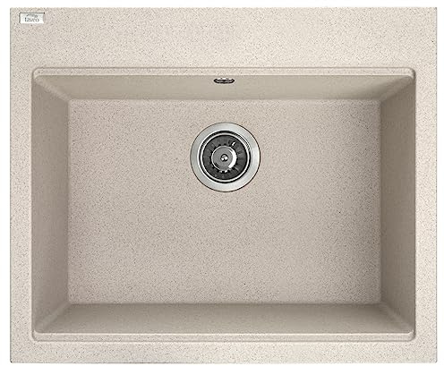 KOLMAN Granitspüle Tau Spülbecken Einzelbecken mit Space Saving Siphon (Beige, 50x60 cm)