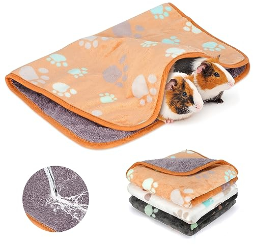 HYLYUN wasserdichte Meerschweinchen Decken, 3 Stück Waschbar Kleintier Fleece Warm Flanell Throw für Hamster Meerschweinchen Kaninchen Chinchilla Igel Frettchen-90 * 60cm