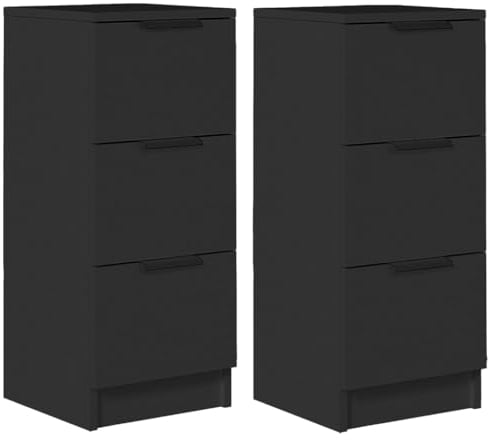 vidaXL Sideboard 2 STK., Kommode mit viel Stauraum, Schrank mit 3 Schubladen, Schubladenschrank Beistelltisch Nachttisch, Modern, Schwarz Holzwerkstoff