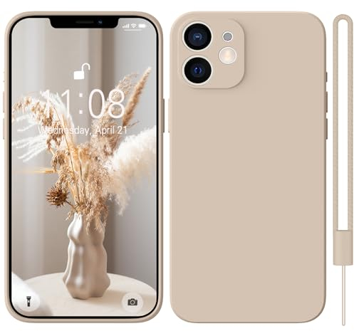HGH iPhone 13 Mini Hülle Silikon mit Lanyard, Ultra Dünne Rundumschutz, Weiches Microfiber-Innenfutter, Kratzfest Schutzhülle für iPhone 13 Mini 5.4 Khaki