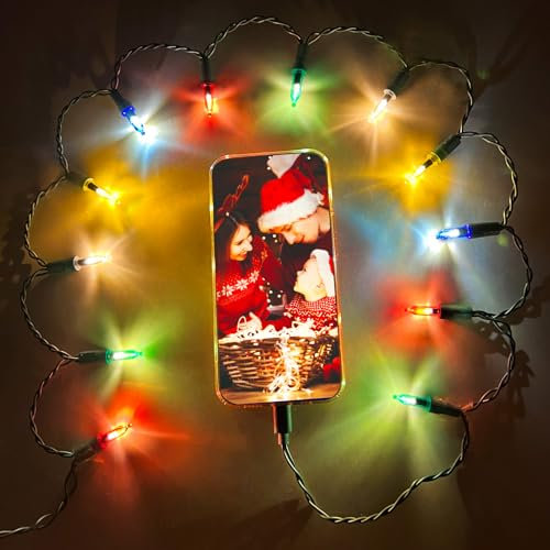 Eliteemo Festive LED Christmas Lights Up Phone Charging Cable, Green USB and Bulb Charger Cord, 12 LED Lights 50 inch, Compatible with Phone 5~14 Series(2 Pack)