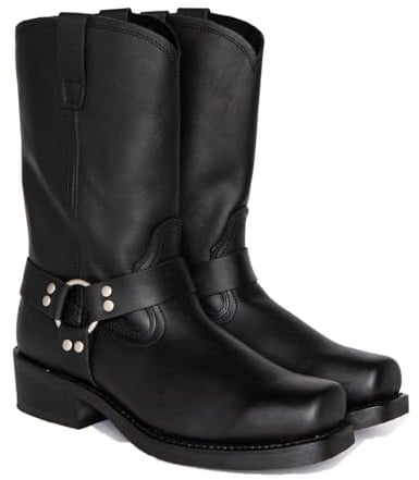 ENWIND Hommes Cuir Bottes Équitation Moto Chevalier Mi-Mollet Bout Carré Western Cowboy Biker