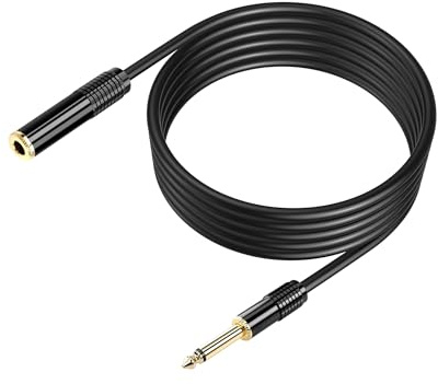 PNGKNYOCN 1/4 TS Verlängerungskabel, 2M vergoldetes 1/4 (6.3mm) TS Mono Stecker auf Buchse Gitarrenverlängerungskabel (2M)