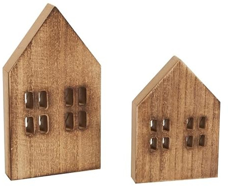 iMagitek 2 Pack Block Farmhouse Home Wooden Sign House Shaped Wooden Sign Tiered Tray Decor for Home Room Table (Brown)