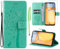 Oududianzi-Coque pour Xiaomi Redmi 13C / Poco C65 [1X Verre Trempé] Étuis Rabat Folio Protection Housse Cuir PU Portefeuille Silicone [Fermeture Magnétique][Emplacements Cartes][Stand Feature]-Vert