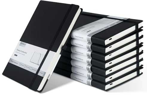 POPRUN Notizbuch Liniert A5 Journal Hardcover,8er Pack Notizheft,Dickes Tagebuch mit Elastischem Verschlussband,Stifthalter,Leder Softcover und Innentasche für Büro oder in der Schule,14x21 cm,Schwarz