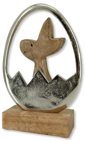 Holz und Metall Osterdeko Holz und Metall Osterhase im Ei 13 x 19cm Ostereier Oster-Deko Tisch Dekoration