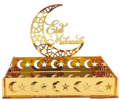 Eid-Tablett, Tischaufsätze, Teller, Acryl, Ramadans, Heimdekoration, Eid-Muslime, festliches Geschenk, goldfarbener Mond, Dekoration, Ramadans-Tablett