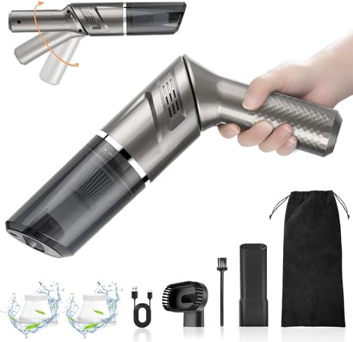 MZGO Handheld Vacuum, 15000pa Powerful Car Vacuum Cleaner, Lightweight Mini Hand Held Vacuum with Rotatable Handle, Strong Cyclonic Suction for for Car, Stair, Sofa, Corner Cleaning.