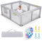 GOPLUS 189x158 cm Laufstall Baby, Laufgitter mit atmungsaktiver Netz, 4 Reißverschlusstür, Tragetasche, 50 Bällen, 4 Haltegriffen, Schutzgitter für Baby 0-3 Jahren (Ohne Matratze,Hellgrau)
