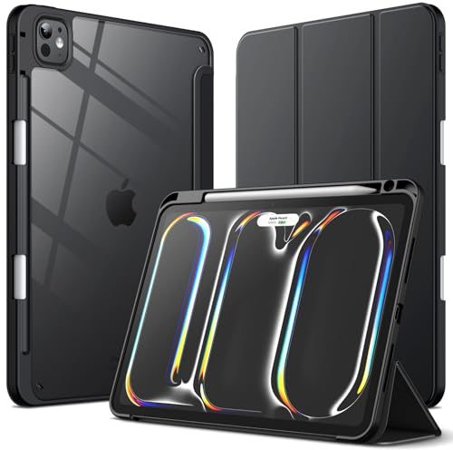 JETech Hülle für iPad Pro 11 Zoll M4 2024 (5. Generation) mit Stifthalter, Klar Transparent Rückenschale Dünn Ständer Stoßfest Tablet Abdeckung, Auto Wachen/Schlafen (Schwarz)