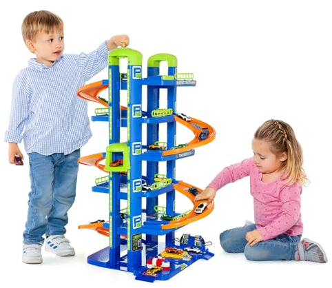 MOLTO | 6 Stockwerke Parkhaus Blau für Kinder mit Garage, Rampen, Leinen, Aufzug, Tankstelle und Bohrung | Kinderspielzeug | + 3 Jahre
