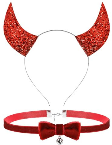 Serre Tete Halloween Femme, Serre Tete Diable Rouge avec Choker Clochette, Bandeau de Corne de Diable pour Femme Fille, Halloween Serre Tête Corne de Diable pour Carnaval Cosplay Halloween Fête