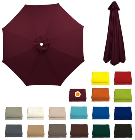 300CM Sonnenschirm Ersatzbezug 8 Rippen 230CM 270CM Rund Ersatztuch Terrassenschirm Sonnenschirm Bespannung Ampelschirm Bezug Wasserdicht Ersatz Baldachin Für Balkon, Garten, Pool Und Strand(Crimson,2