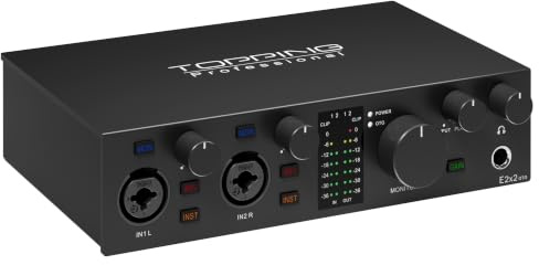 TOPPING E2x2 OTG USB Audio Interface - Ultra-Linear Preamp & Powerful Headphone Amp,Optical Output, Dual Mobile Streaming, Zero-Latency, 192kHz/24bit Recording, PC/Mobile Compatible (Black)