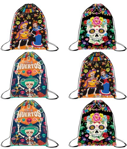 APPCRFM 6 *Faltbare Turnbeutel mit Kordelzug für Mädchen Teenager Junge Schwimmtrainer-Tasche für Schule, Fitnessstudio, Sport, Reisen, Tag der Toten, Totenkopf mit Blumen, multi