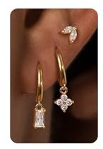 BodyBonita 3 Paar Ohrringe Silber 925 Set für Damen - 14 Karat Vergoldet, Kleine Ohrstecker mit Zirkonia