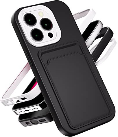 ERDARARIPRO Custodia in silicone liquido, compatibile con Apple iPhone 13 Pro, morbido portafoglio sottile con scomparto per carte di credito sul retro nero
