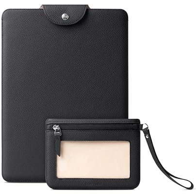 Comfyable Custodia per laptop in vera pelle da 13 pollici con custodia per accessori, compatibile con MacBook Air M4 M3 M2 M1 2025 e MacBook Pro M2 M1 2022, nero