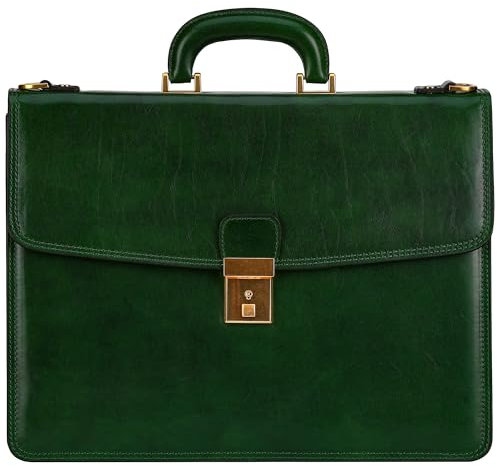 Time Resistance Aktentasche aus Leder mit Schultergurt – handgefertigt in Italien – Arbeitstasche – Businesstasche – stylische Umhängetasche – Grün