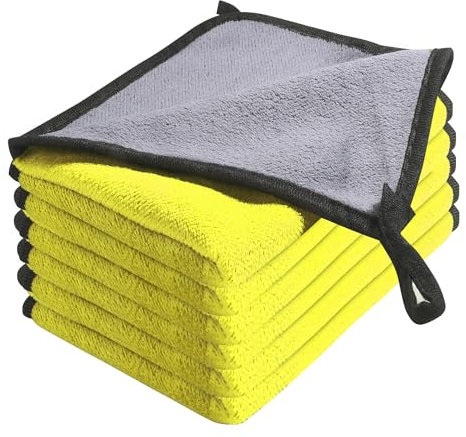 Flaconi 6PCS Mikrofasertücher Auto,Autopflege,Microfasertuch Autopflege,Mikrofasertuch Auto,Poliertuch Auto,Auto Reinigungstücher,12”x16” Auto Putztücher,für Auto,Motorrad,Glas und Fenster (Gelb)