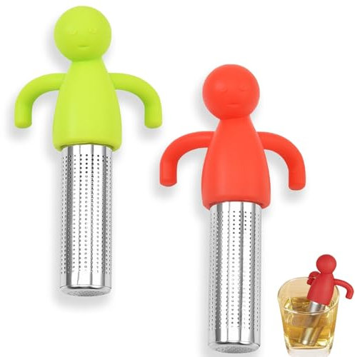 2 Stück Teesieb,Teeei für Losen Tee,Teesieb für Tasse,304 Edelstahl Tee ei Sieb,Kreativer Humanoider Teebrüher mit Griffen,Interessantes Sieb für losen Tee für Teeliebhaber