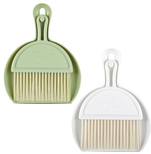 Mini Dustpan and Brush Sets, 2Pack Dust Pan and Brush，Handheld Broom and Dustpan Set, Portable Cleaning Brush with Dustpan Combo for Home, Table, Countertop, Sofa, Key Board (White Green)