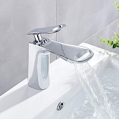ABBNIA Chrom Waschbecken Wasserhahn Deck Montieren Heiß Kalt Wasserhähne Wasserfall Outlet Bad Armaturen Einzigen Griff Einzigen Loch