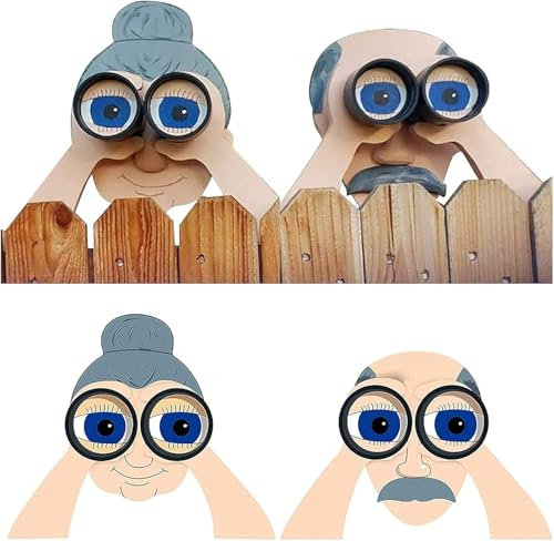 Ailovone Dame Zaundekoration Garten Skulptur Lustige Schilder für draußen Garten Dekoration Figuren Ornament spähendes Fernglas Spionagezaun Peeker Hof-Kunstdekoration (AB)