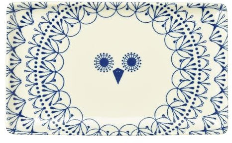 Starry Mart Japanese Yakimono Plates L21cm | W12.5cm – Set of 4 – Peekaboo Animal Design (Lion or Owl) – Rectangular Ceramic Serving Plates for Sushi, Grilled Dishes & Sides (Owl)