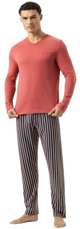 Mey Nachtwäsche Serie Pure Rose Stripes Herren Schlafanzüge lang Rose Brick (XL)