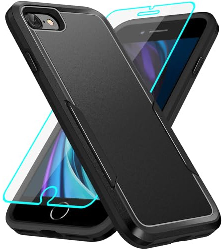 Jihucase for iPhone SE 2020/2022/SE3 iPhone 7/8 Case with Screen Protector: Heavy Duty Protective Anti-scratch and ShockProof Double-Layer Protection Cover for iPhone SE iPhone 7/8 (Black)