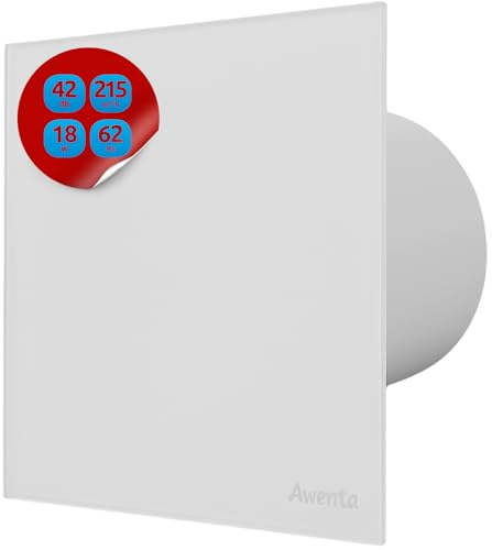 MKK Lüfter Abluftventilator Wohnraumlüfter Echtglas Designfront matt weiß IPX4 Wandmontage Badlüfter Ventilator Leistungsstark (Feuchtesensor, Ø 125 mm)