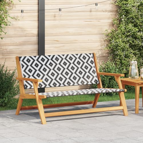 IBUQDDV Gartenbank Schwarz Weiß Rattan Akazienholz Massivholz 122x78x73 cm für Terrasse Balkon Garten, Elegante Outdoor Sitzbank für Zwei Personen mit Robustem Design und Einfacher