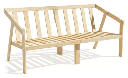 PATKAR Gartensofa 157x76x76 cm - Holz Gartenmöbel für Terrasse, Garrten & Balkon - Natur unbehandelt Gartenbank bis 350kg belastbar
