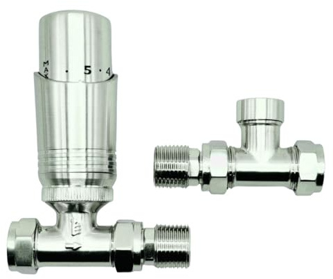 hep Online Straight 15mm x 1/2'' Towel Rail Valve, Round Head Manual Radiator Valve Standard Connection for Central Heating Modern Bathroom (Satin Nickel Straight TRV)