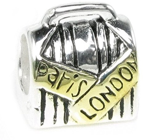 Queenberry Anhänger aus Sterlingsilber, Koffer, Paris London mit goldfarbenem Anhänger im europäischen Stil