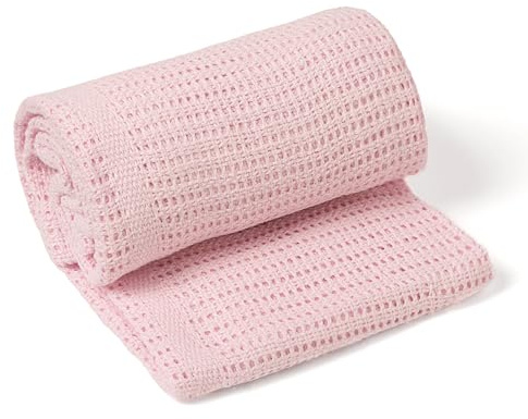 Clair de Lune Soft Cotton Cellular Baby Shawl Blanket 70 x 90 cm (Pink) | Breathable, gentle fabric