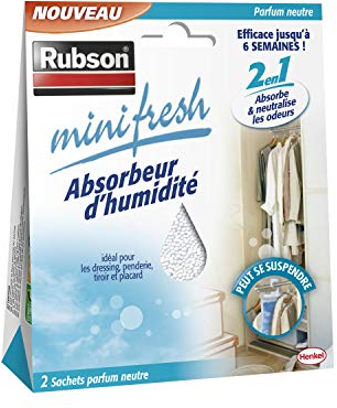 Rubson Minifresh | Absorbeur d’humidité parfum neutre (2 sachets de 50 g) – Idéal pour dressing, penderie, tiroir et placard – Efficace jusqu'à 6 semaines