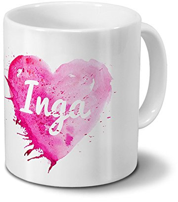 digital print Tasse mit Namen Inga - Motiv Painted Heart - Namenstasse, Kaffeebecher, Mug, Becher, Kaffeetasse - Farbe Weiß