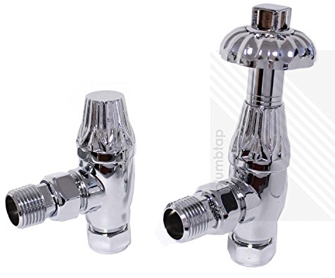 Traditional Westminster Antique Victorian Style Thermostatic Angled Radiator Valves TRV | Set of Pair | Brass with Chrome Finish