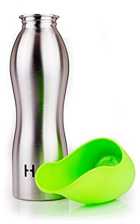 H2O4 K9 Stainless Steel Dog Water Bottle and Travel Bowl, Green, 25 Oz